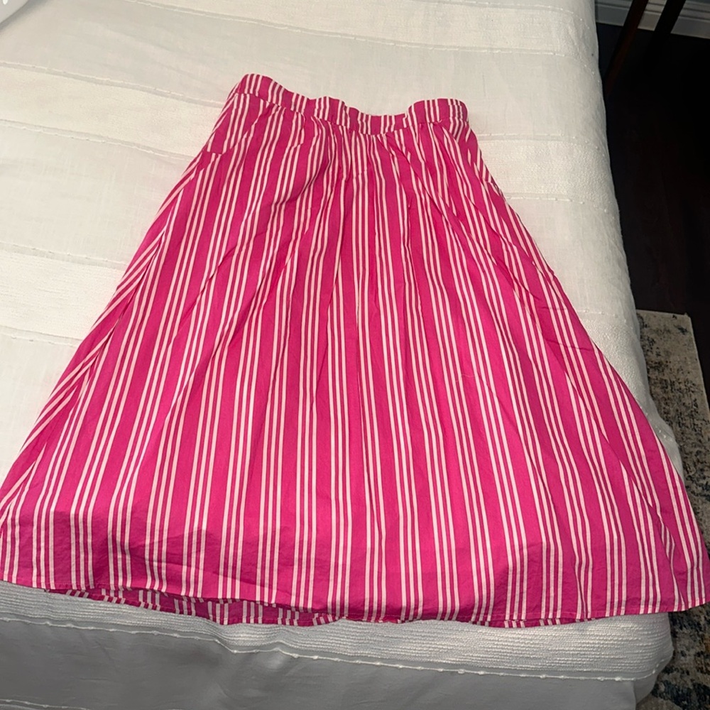 Pink & White Stripe Midi Summer Skirt